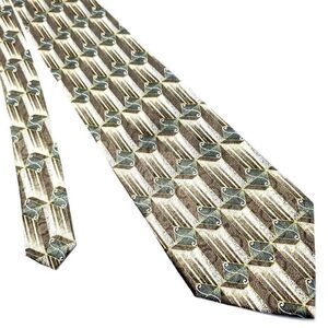 Stafford Executive Silk Tie Brown Green Geometric Print Wide‎